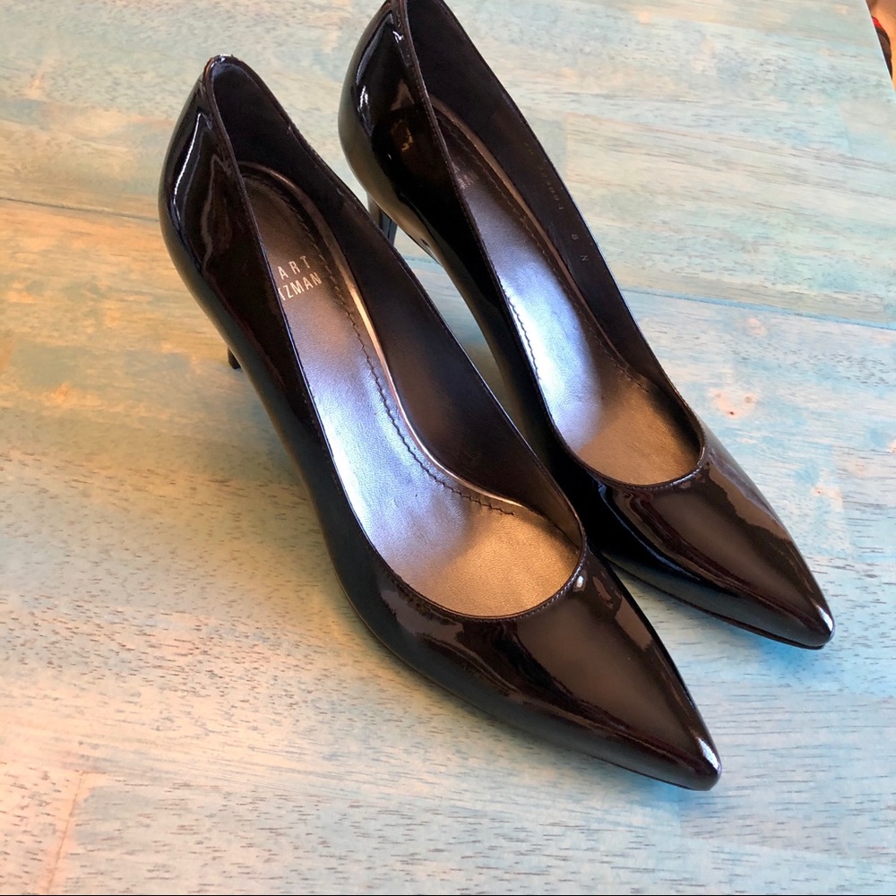 Stuart Weitzman black heist narrow toe heels 8